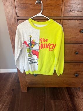 Dr. Seuss Split Crewneck Sweater - Neon Yellow / Heather Gray with Red Graphic